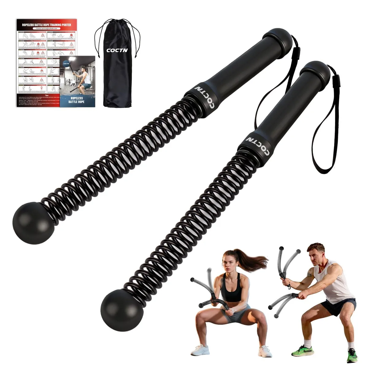 Black steel cordless battle rope handle, 1.61 lb, compact form factor