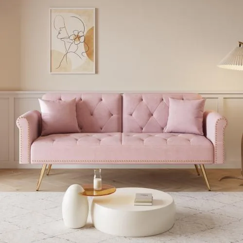 tuphen tuphen 69.7-inch sofa bed pink velvet — product photo