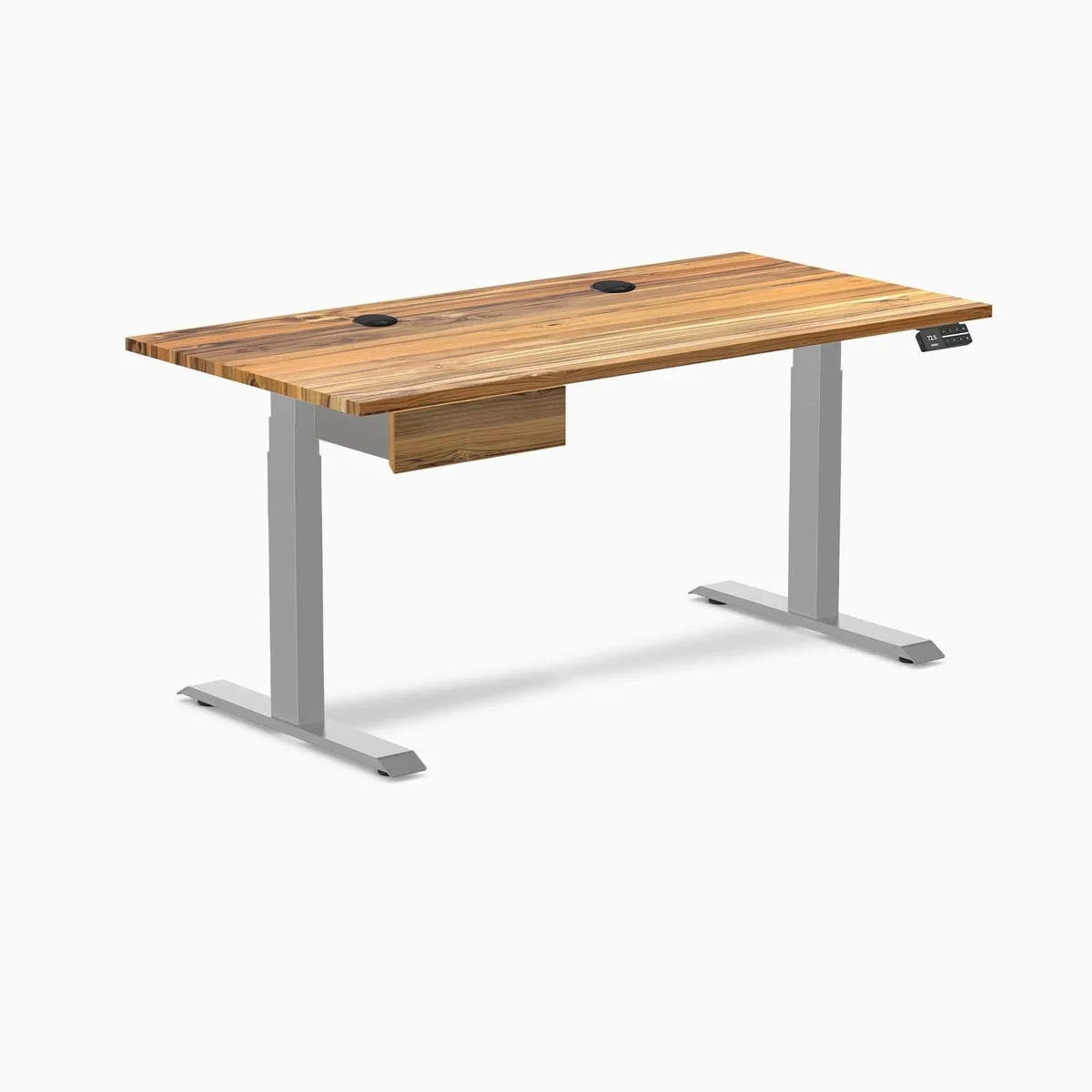 Desky Desky Dual Hardwood Standing Desk Teak 60 x 30 inch with Drawer Grey — product photo