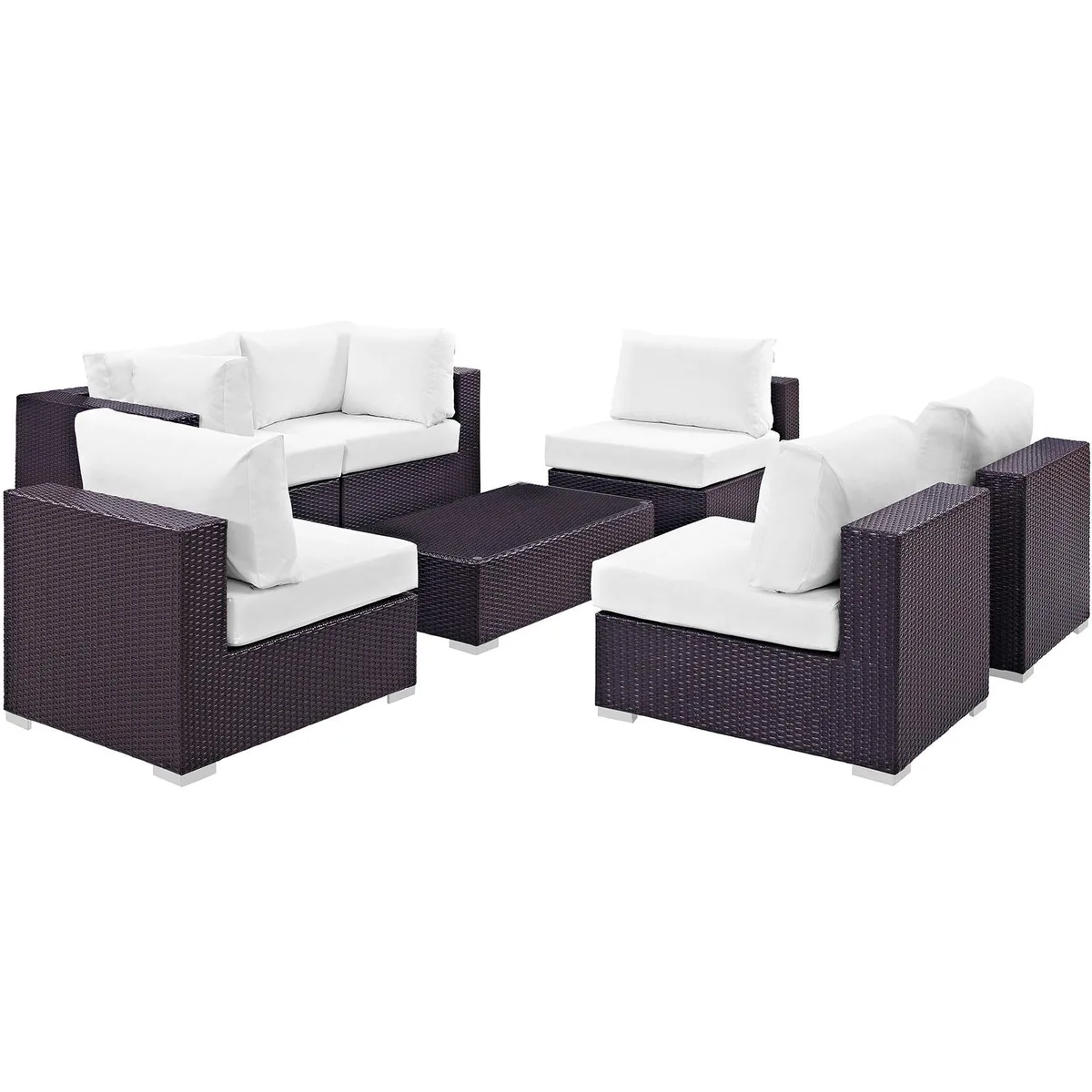 Modway Furniture Modway Furniture Convene 7-Piece Patio Sectional Set Espresso White 67"L x 201"W x 25.5"H — product photo