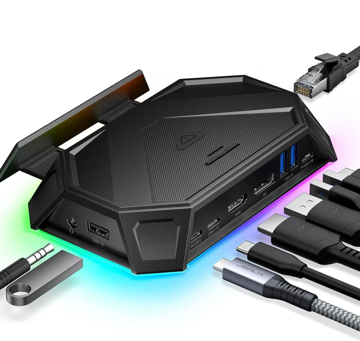BFKK BFKK 12-in-1 Docking Station 4K@120Hz HDMI DP 10Gbps 100W RGB Black — product photo