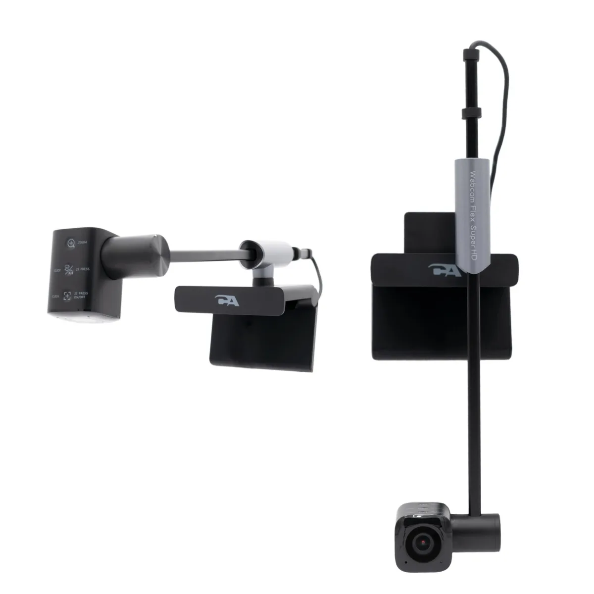 Compact webcam on flexible articulated stand, matte black finish