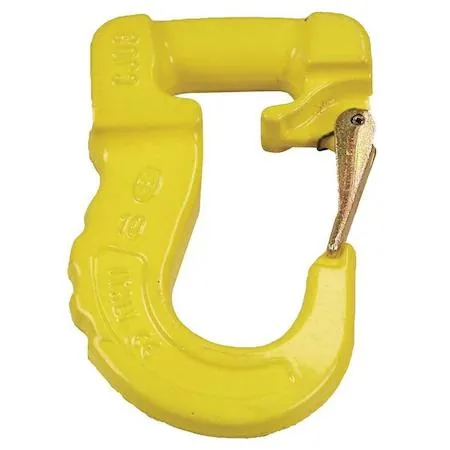 Yellow painted alloy steel sling hook with wide eye and curved throat