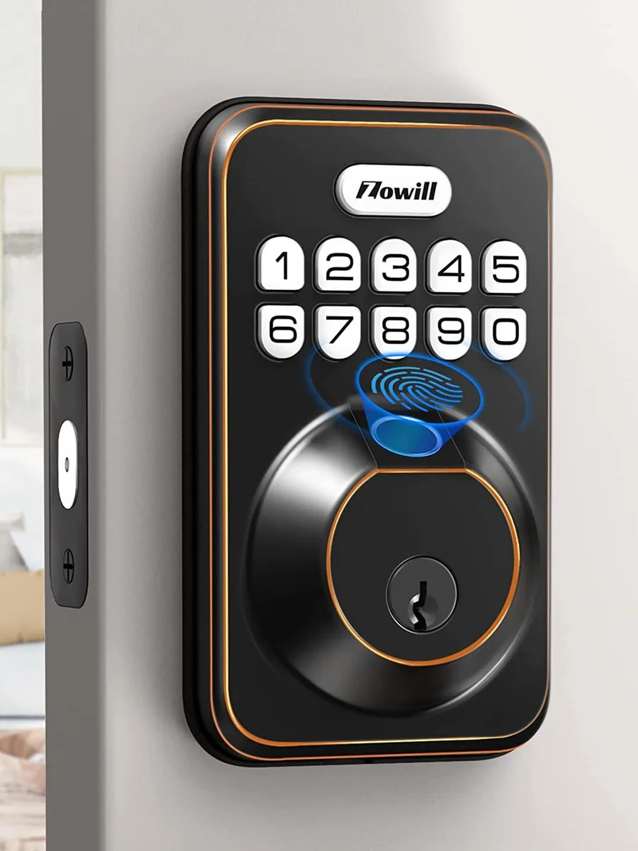 Oiled bronze rectangular deadbolt with fingerprint sensor and backlit keypad
