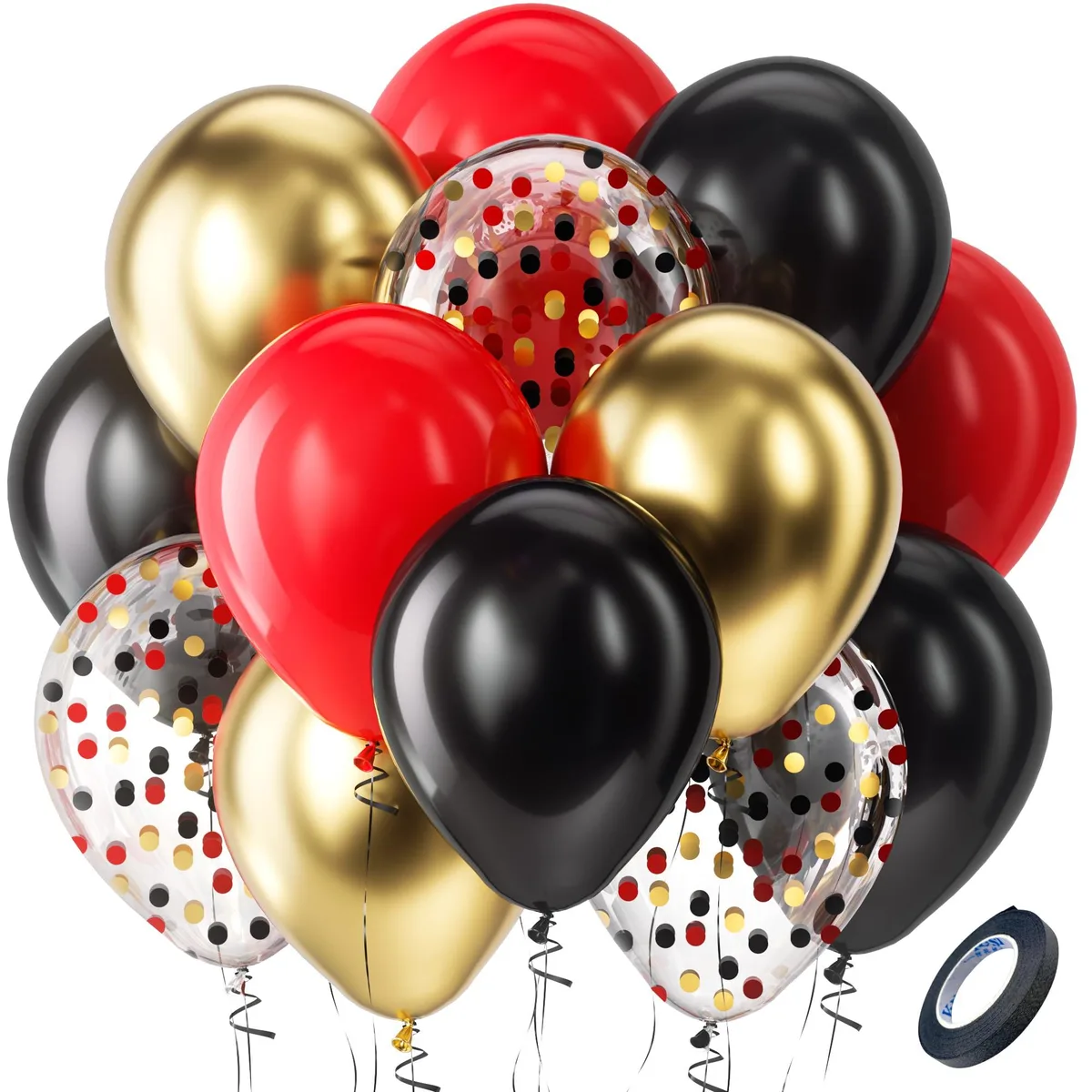 Bezente Red Black Gold Confetti Balloons Set 60pcs 12in — product photo
