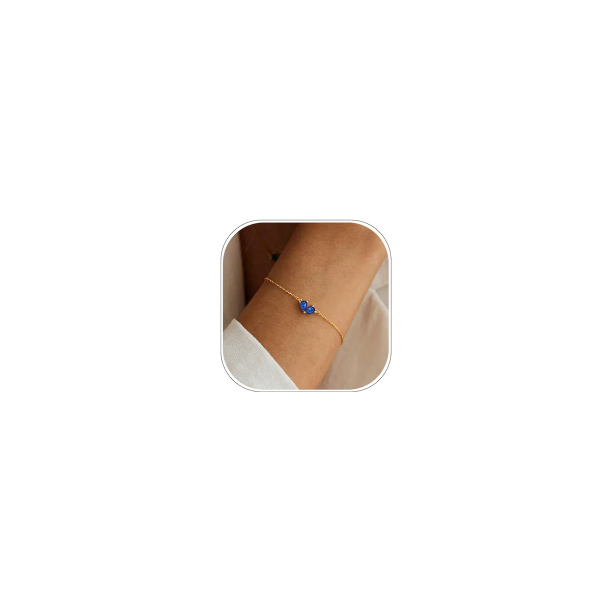  RLMOON 2 Birthstones Heart Bracelet 14K Gold Plated Blue CZ — product photo