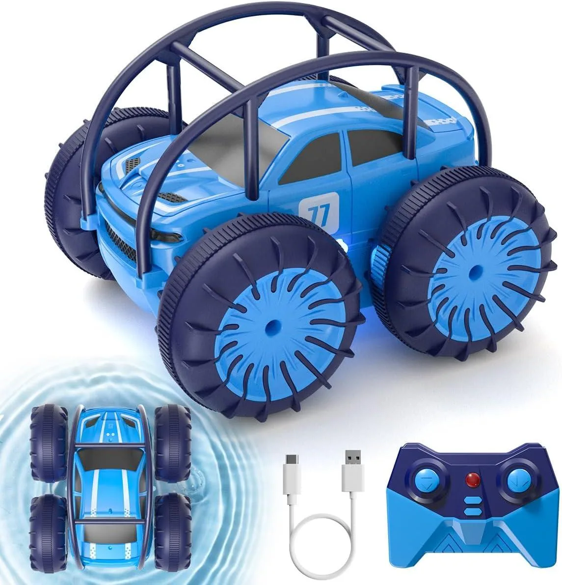 usbroway usbroway Amphibious RC Car 2.4GHz 15km/h 4WD IP68 Waterproof 360° Flip USB-C Charging Toy — product photo