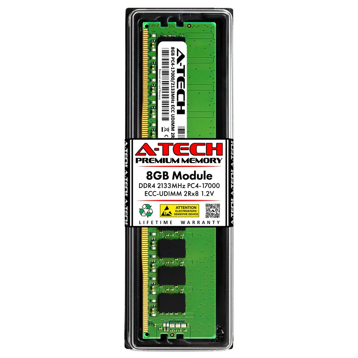 Green 288-pin DDR4 UDIMM module with black chips and gold contacts