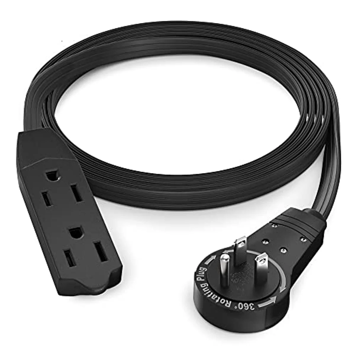 maximm maximm 360° Rotating Flat Plug Extension Cord 4 ft 16 AWG 3 Outlet Black — product photo