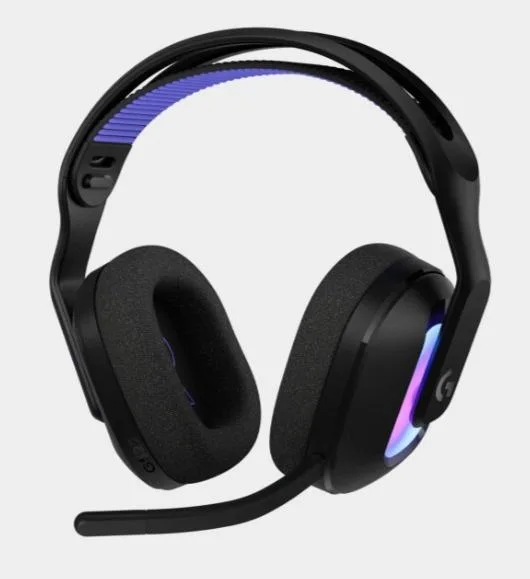 Logitech G522 wireless gaming headset with RGB side lighting, suspension headband, rounded ear cups, boom mic