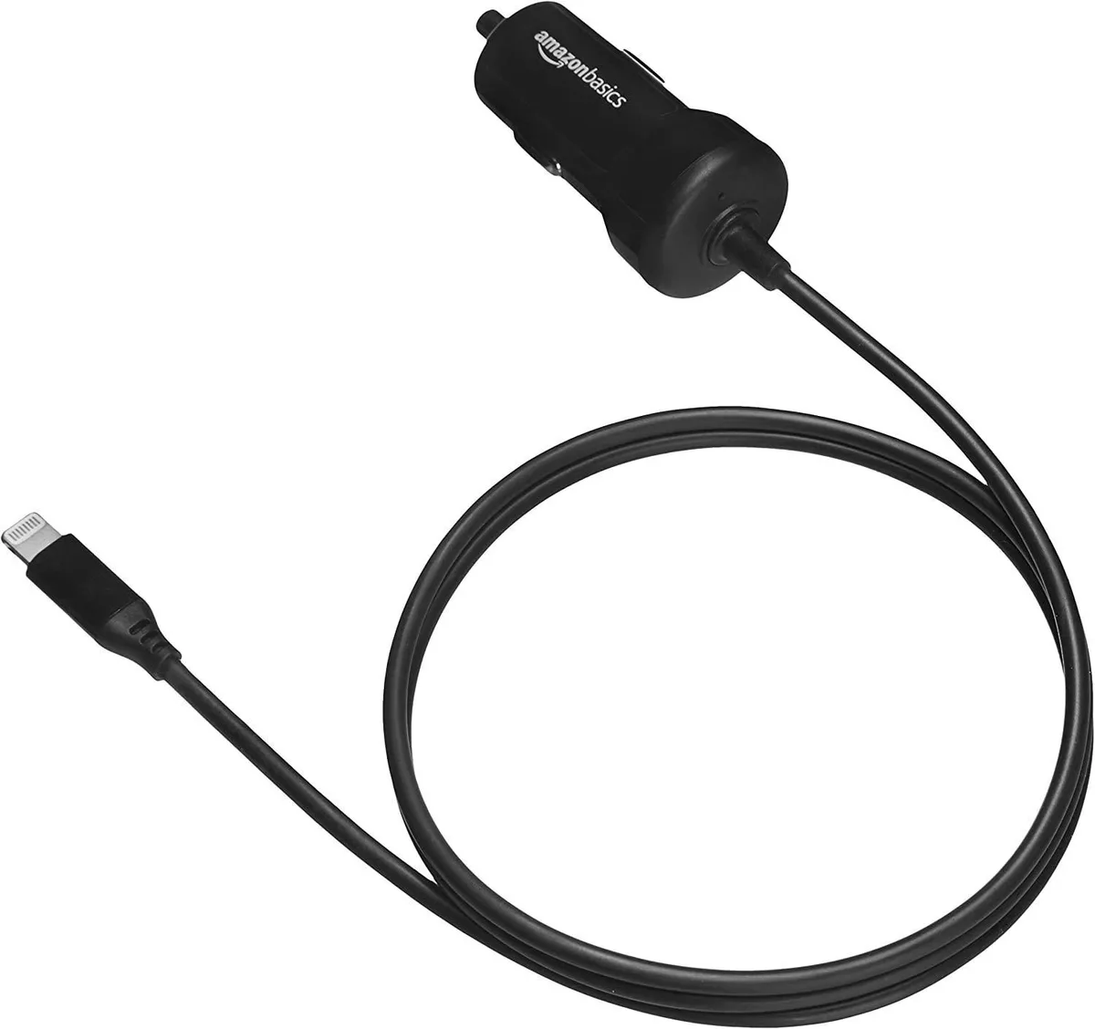  AmazonBasics 12W Car Charger with Lightning Cable 3 ft Black — product photo