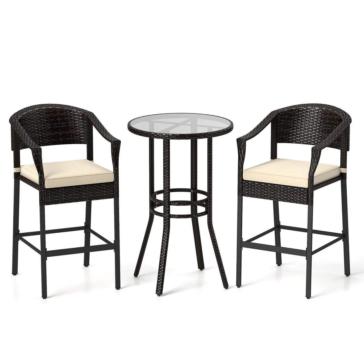 SlickBlue SlickBlue 3-Piece Patio Rattan Bar Set with Tempered Glass Top — product photo