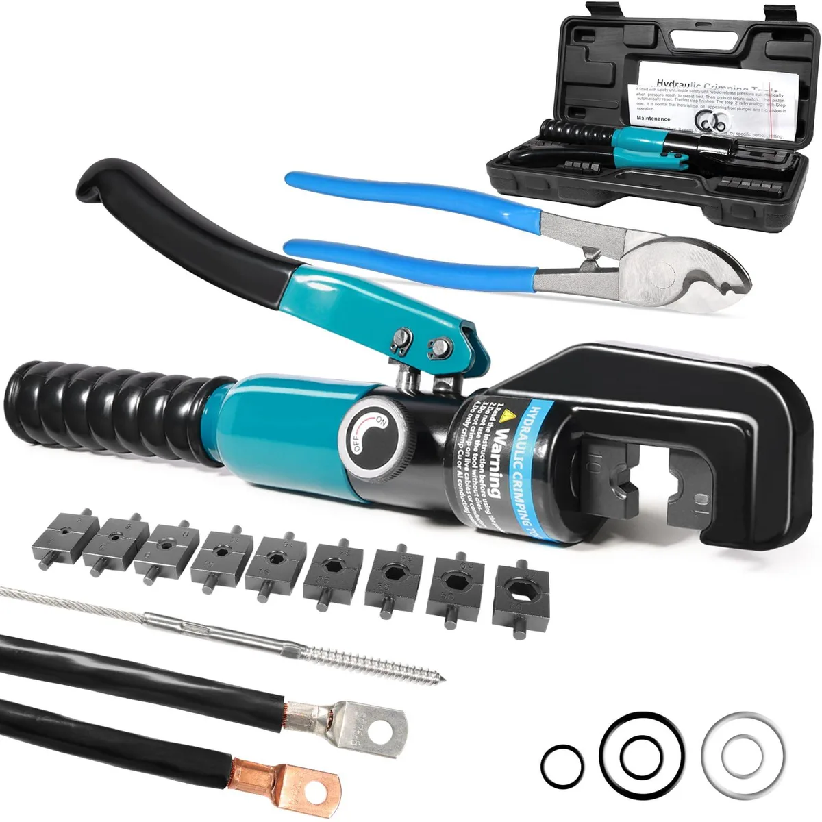 KEHIPI KEHIPI 10TON-U 10-ton hydraulic crimping plier with 9 dies and cable cutter — product photo