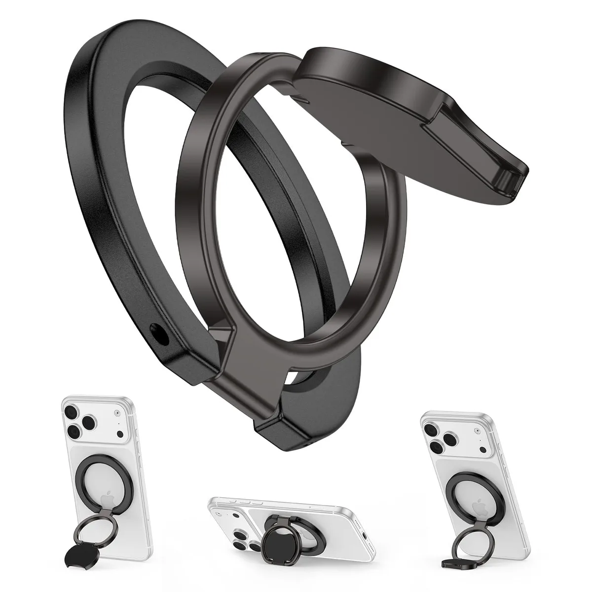 Black magnetic ring grip 242 with dual joints and metal ring