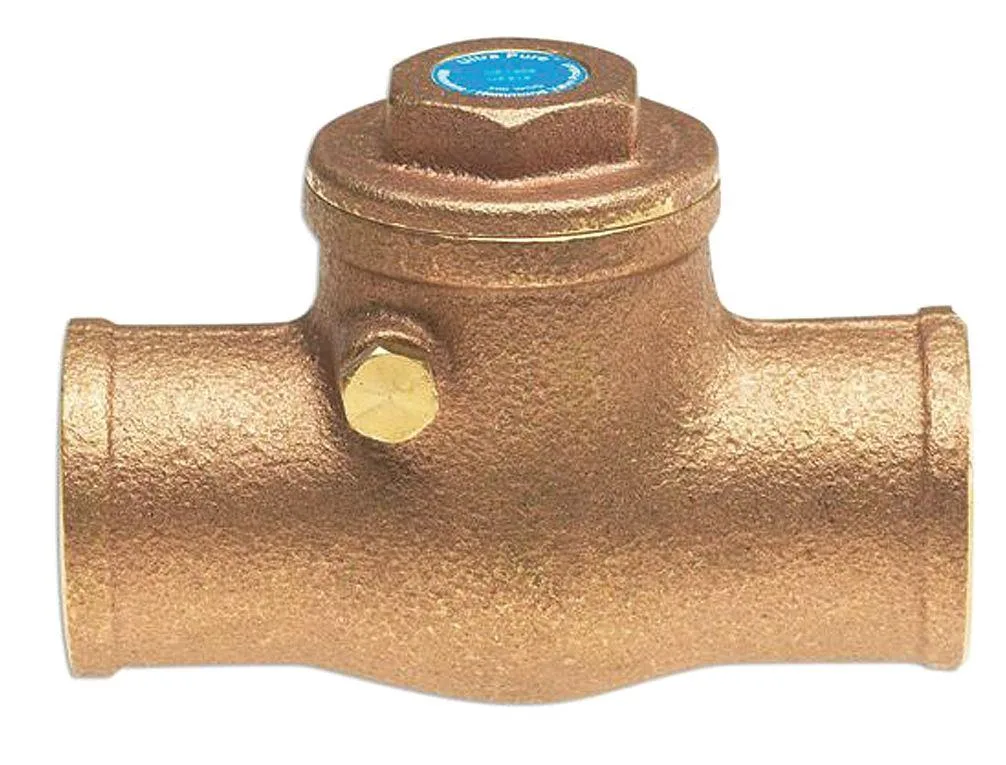 Bronze inline swing check valve, sweat connections, 1 1/4 inch