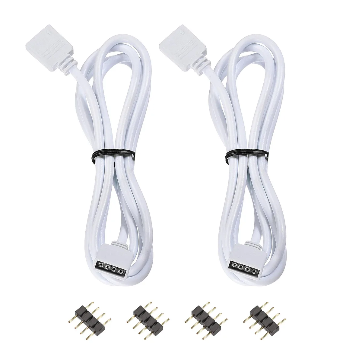 Unique-Bargains Unique-Bargains 4 Pin 10mm RGB LED Strip Extension Cable 1M White 2Pcs with 4Pcs Male 4 Pin Plugs — product photo