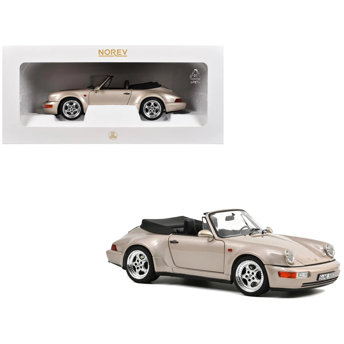 Norev Norev 1992 Porsche 911 Carrera 2 Turbo Look Cabriolet Zermatt Silver Metallic 1/18 hobby collectible — product photo