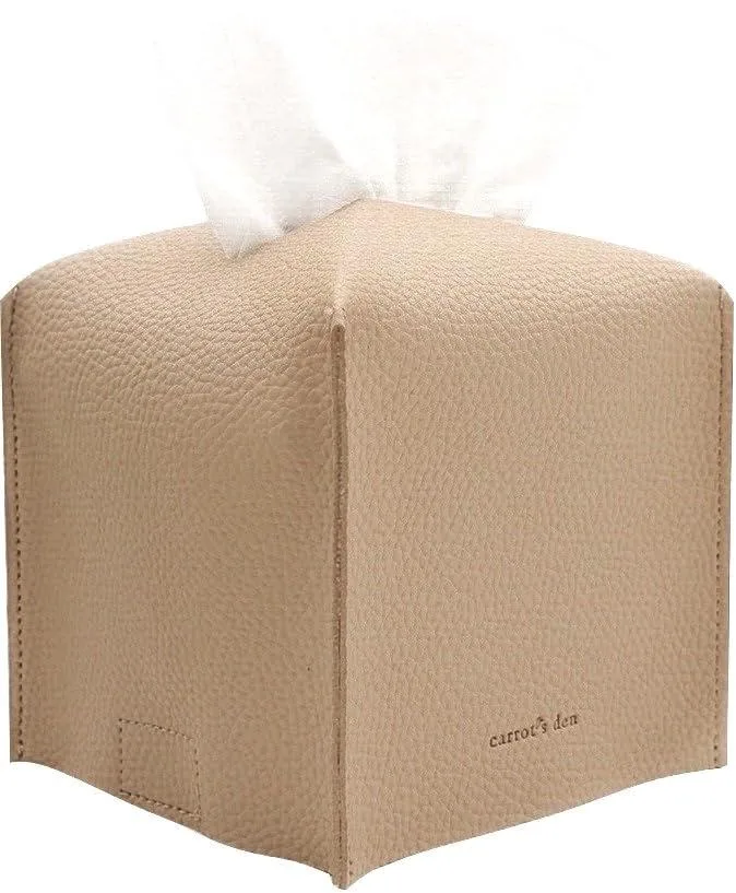 PU Leather Tissue Box Cover Holder Beige 5.25 x 5.25 x 5 IN — product photo