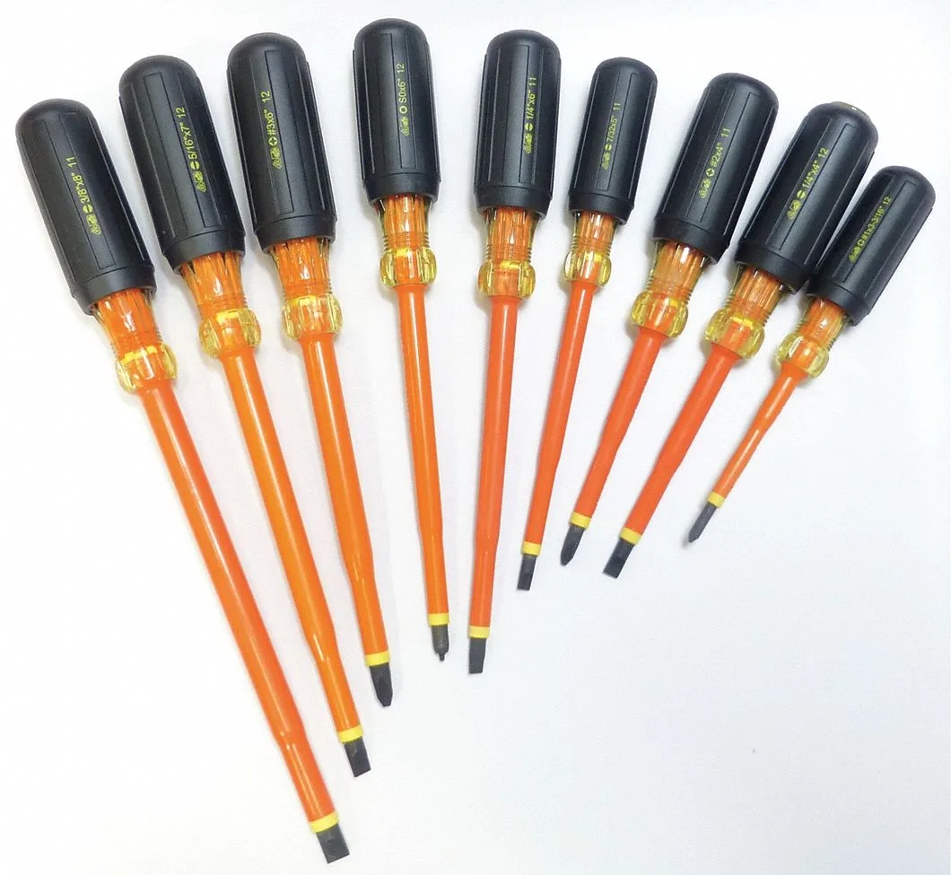 Nine-piece insulated screwdriver set in carrying case