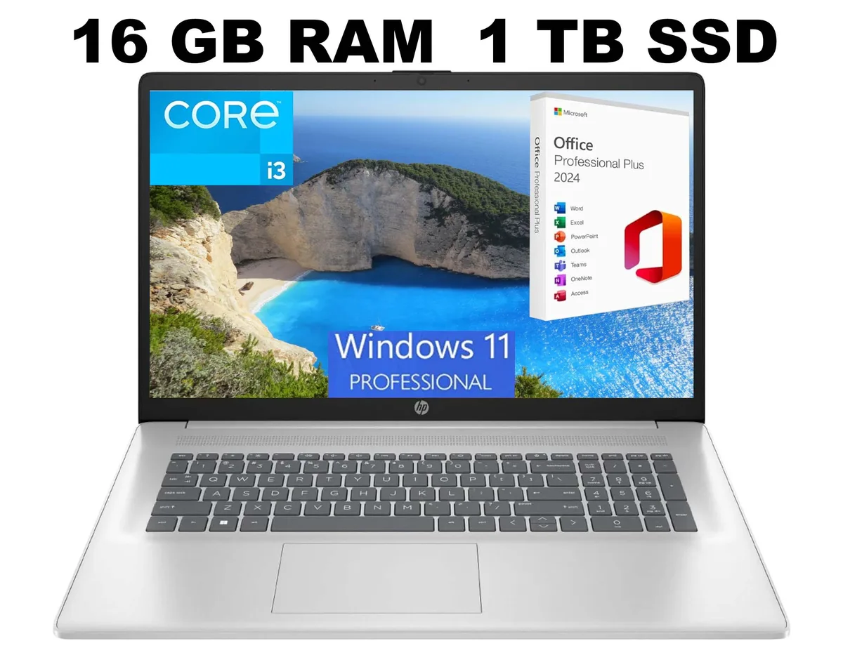 HP HP 17 laptop 17.3 FHD Intel Core i3-1215U 6-core 16GB 1TB PCIe SSD Windows 11 Pro Silver — product photo