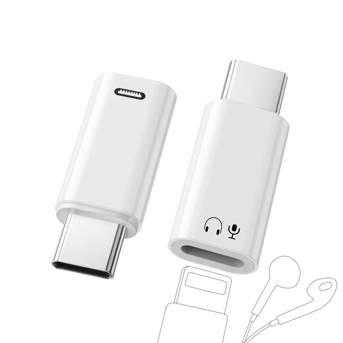 KAKAPOZO Lightning to USB-C adapter set 27W 48kHz 3A White — product photo