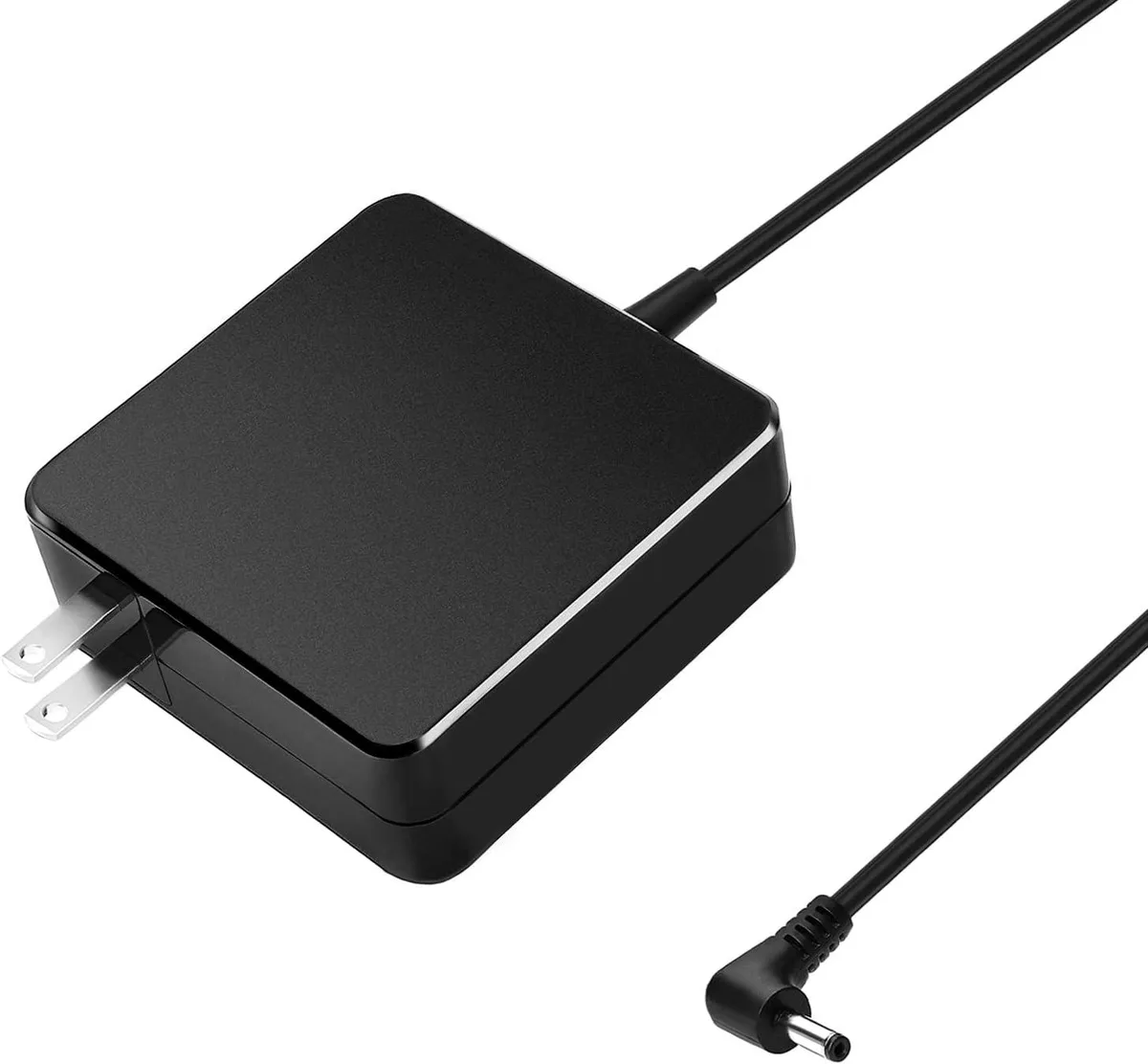 Black rectangular AC adapter with barrel connector and power cord