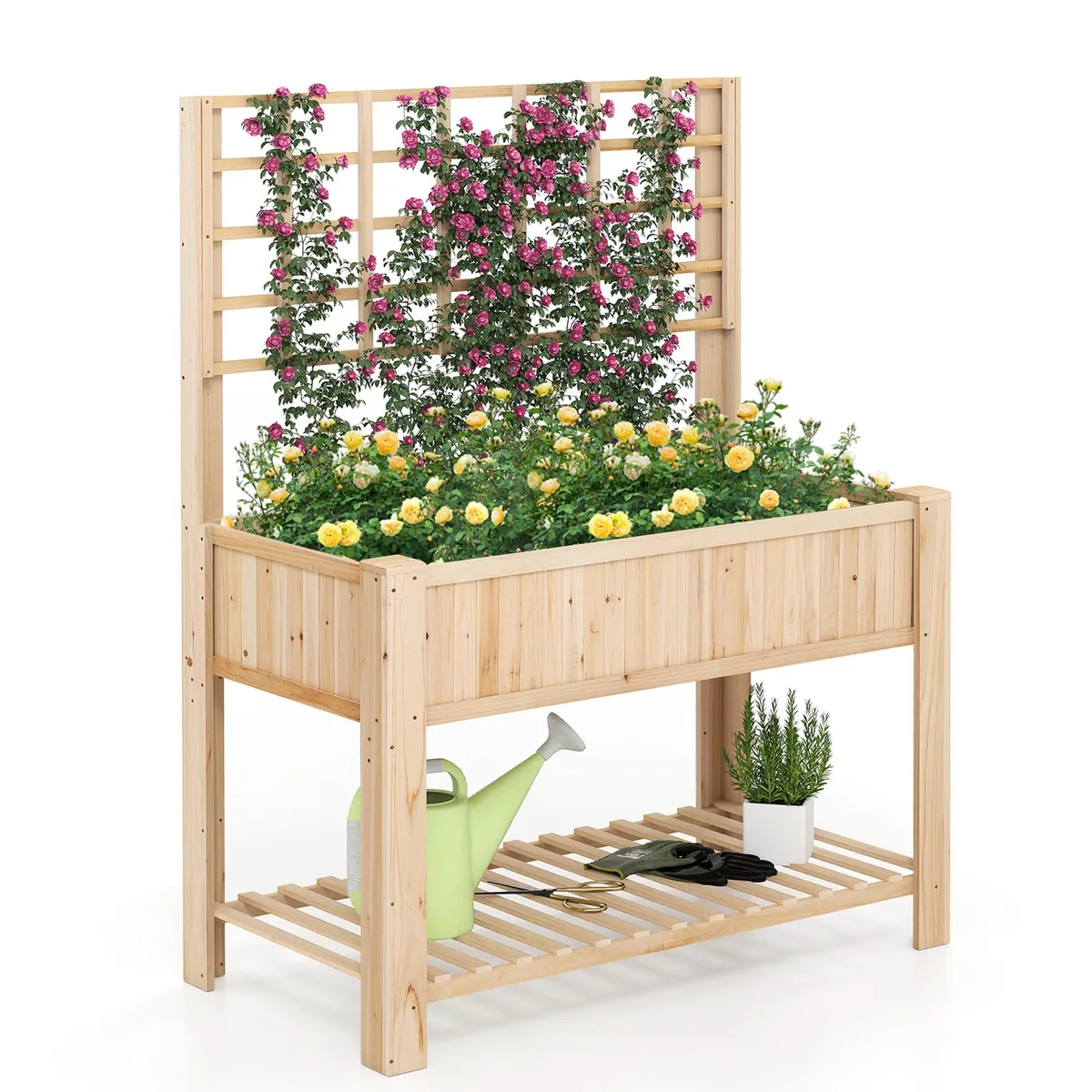 SlickBlue SlickBlue Raised Garden Bed with Trellis 45x23x59 cm Natural — product photo