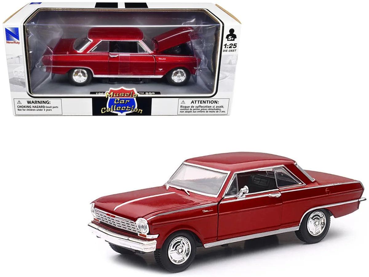 New Ray Toys New Ray Toys 1964 Chevrolet Nova SS Burgundy 1/25 Diecast Hobby Collectible — product photo