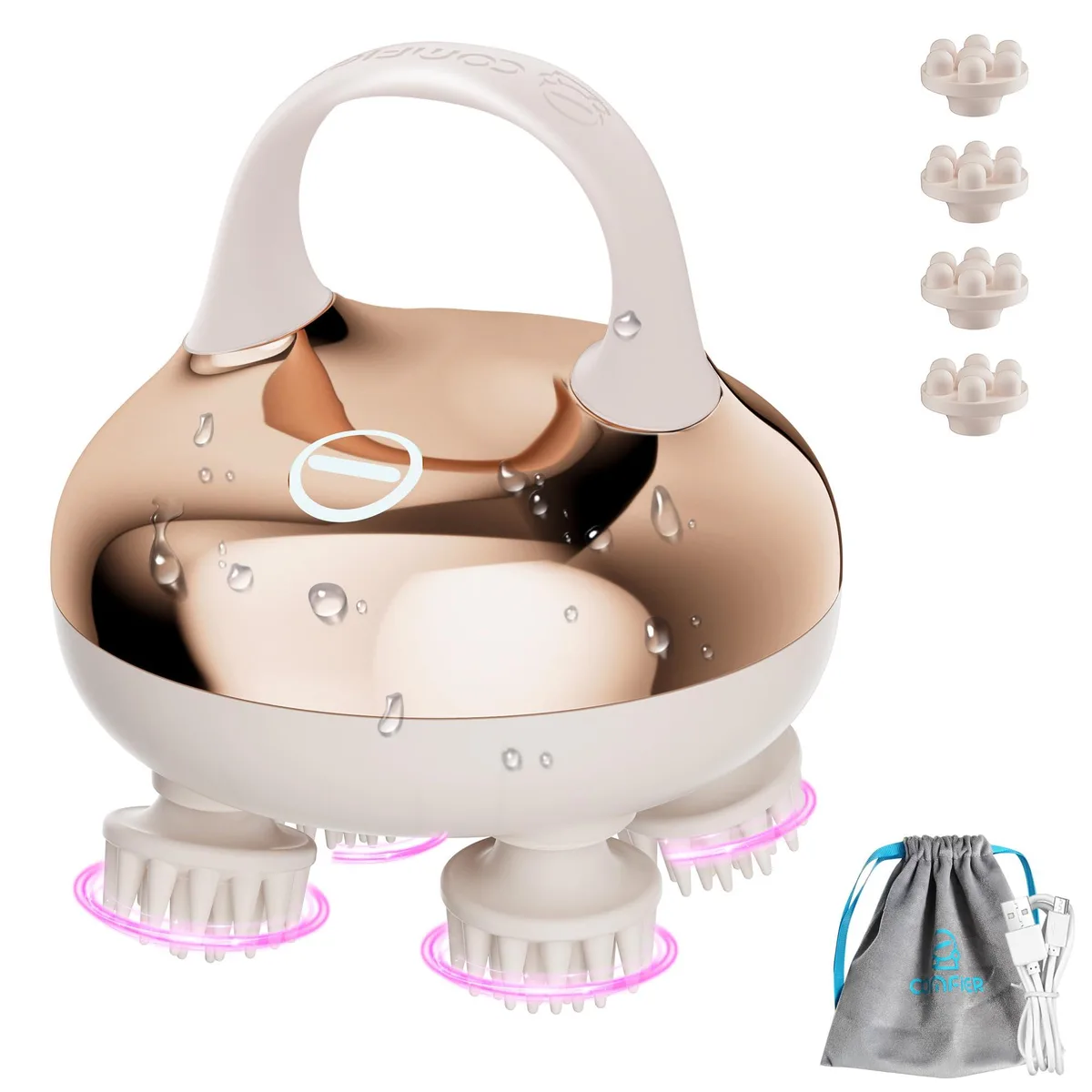 Blue cordless scalp massager with eight silicone claws and ergonomic handle