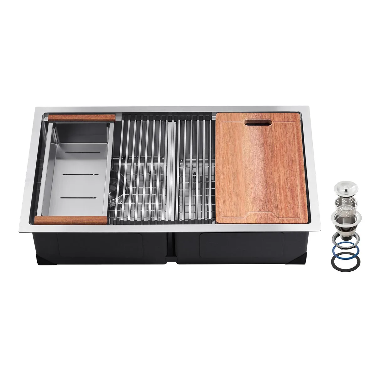 VEVOR VEVOR 33 inch 304 Stainless Steel Undermount Double Bowl Kitchen Sink Workstation with Ledge & Accessories — product photo