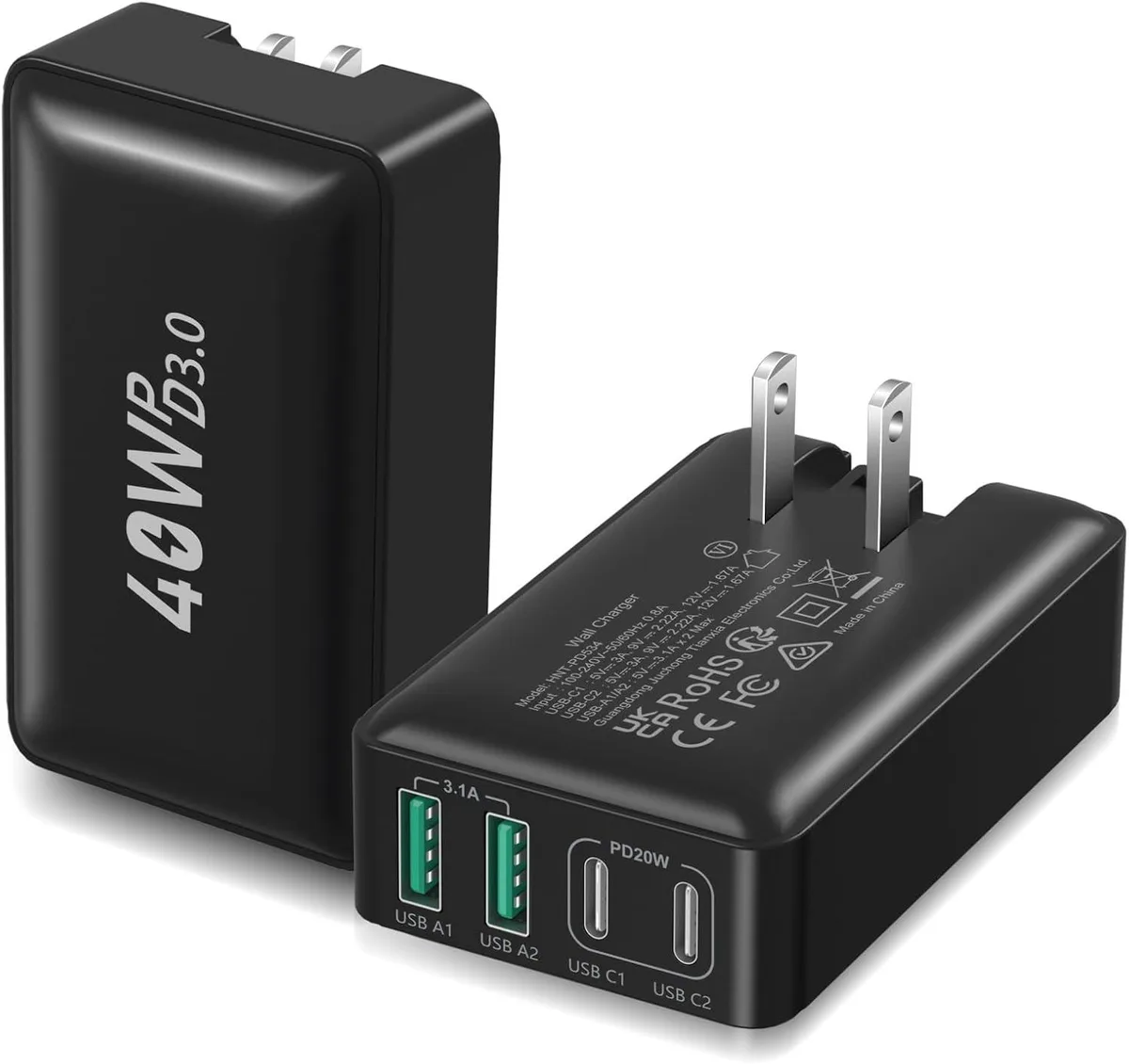 ONITOON ONITOON 40W 4-Port Flat Foldable Wall Charger 2Pack Black — product photo