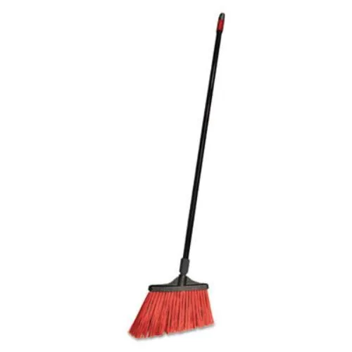 Black angled broom with 13" polypropylene bristles and 56" metal handle