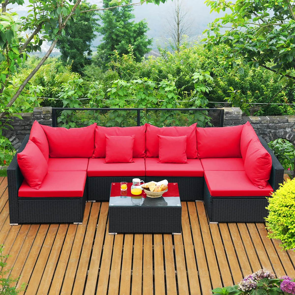 Costway Costway 7-Piece Patio Wicker Sofa Set Red — product photo