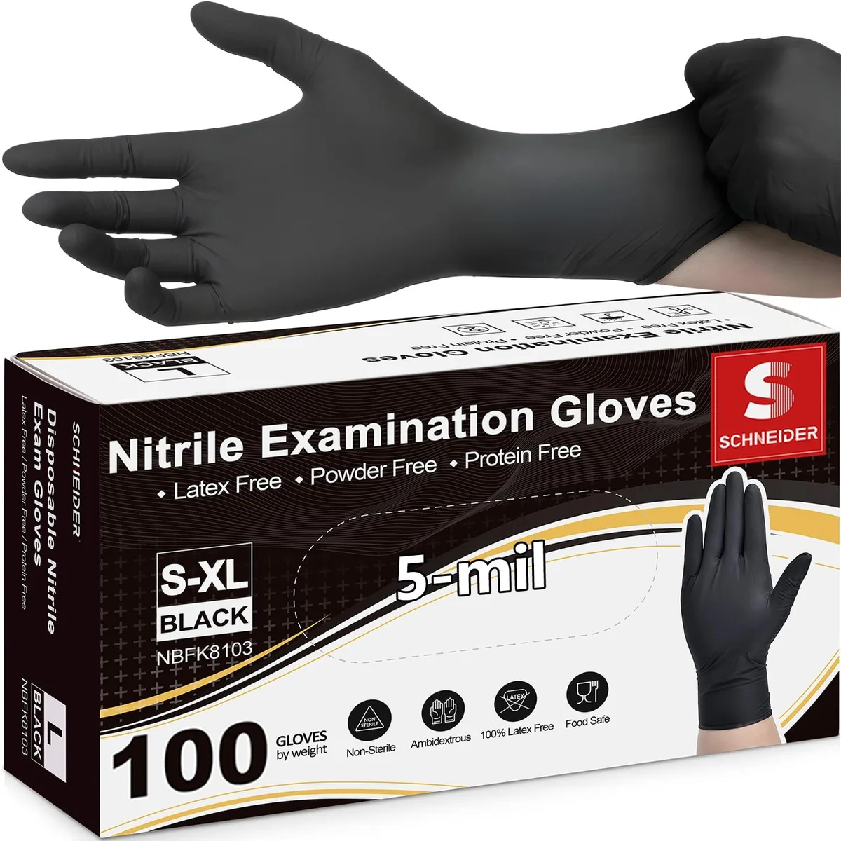  Vibe NBFK8103 Black Nitrile Exam Gloves Size 8 Box of 100 — product photo