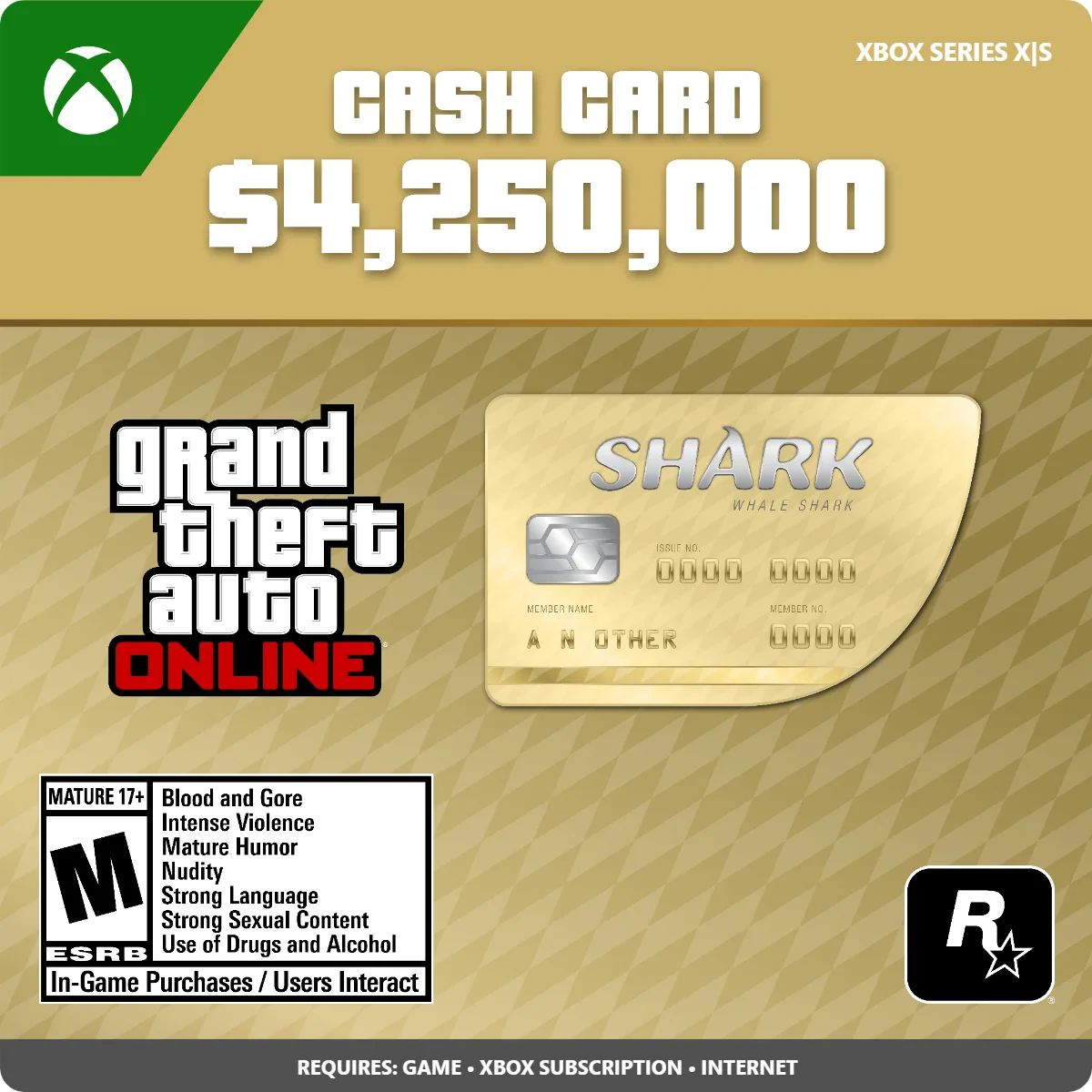 Rockstar Games Rockstar Games 7F6-00578 Whale Shark Cash Card 4250000 GTA$ Xbox Series X|S downloadable game — product photo