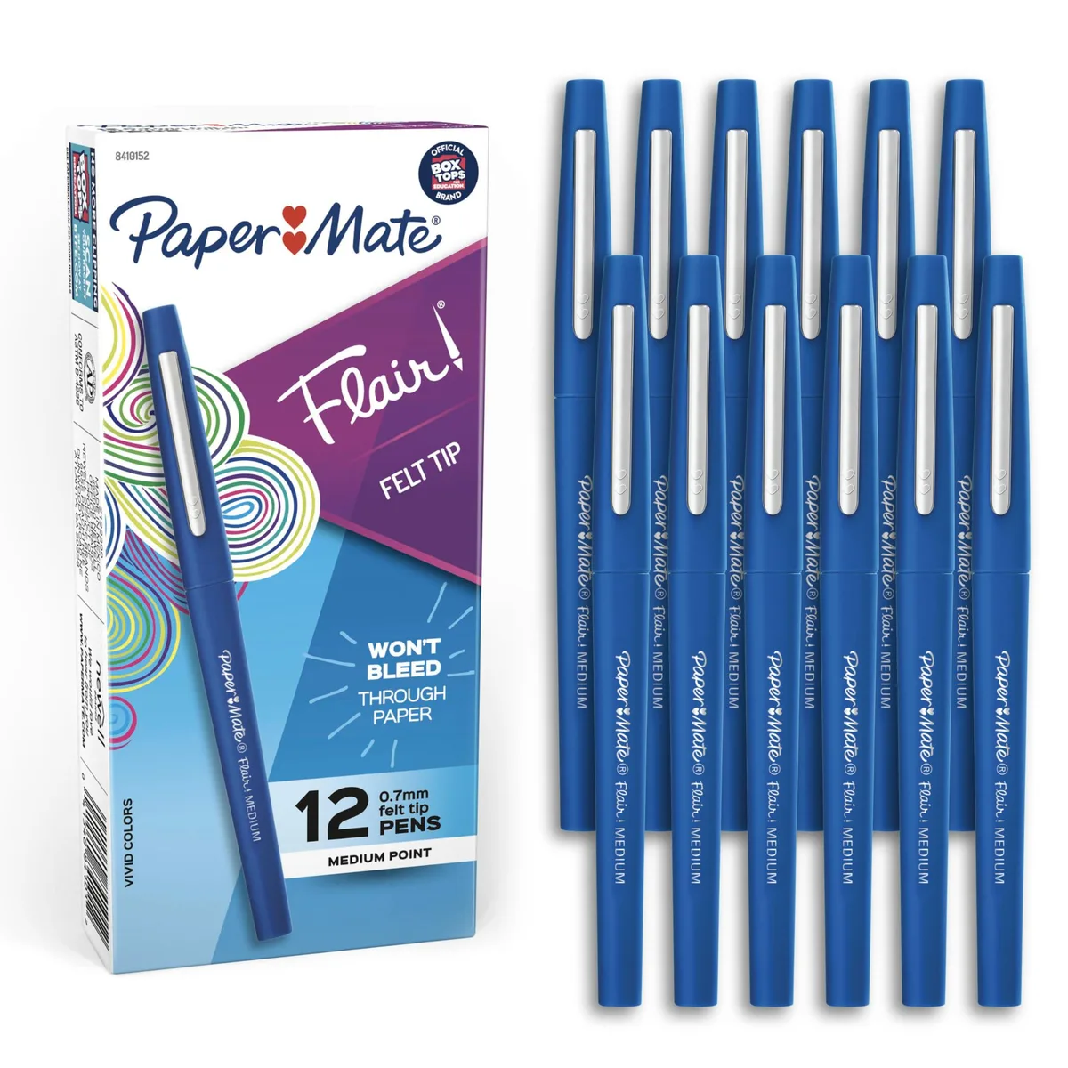  Flair Felt Tip Pens Medium Point .7mm Blue 12 Count — product photo