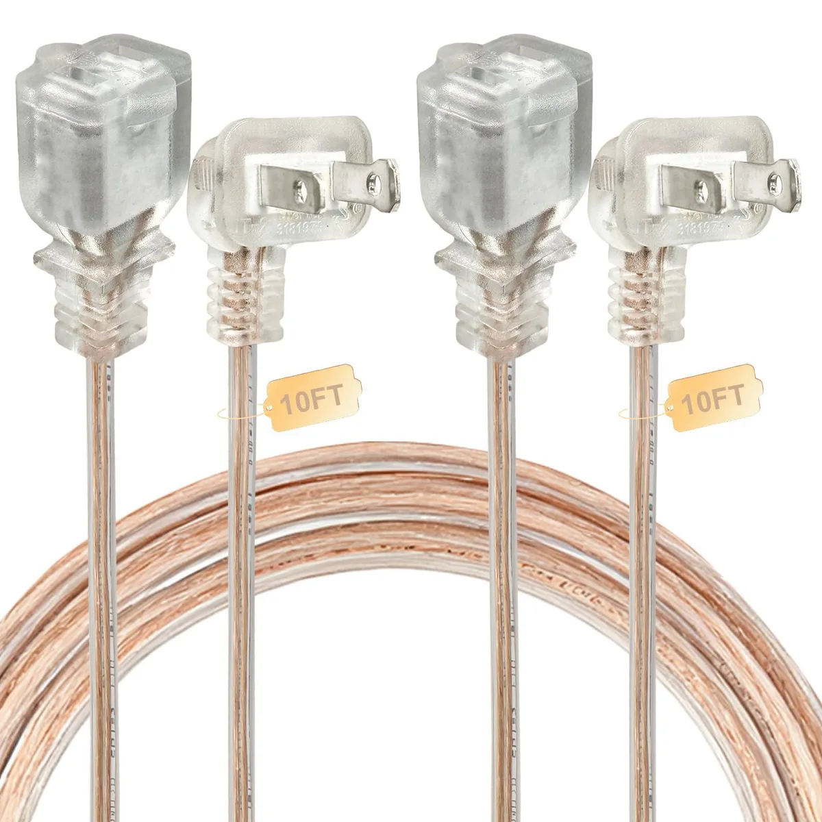  Gutedeal 2 Pack Clear Extension Cord 10 ft 18 AWG 1250W — product photo