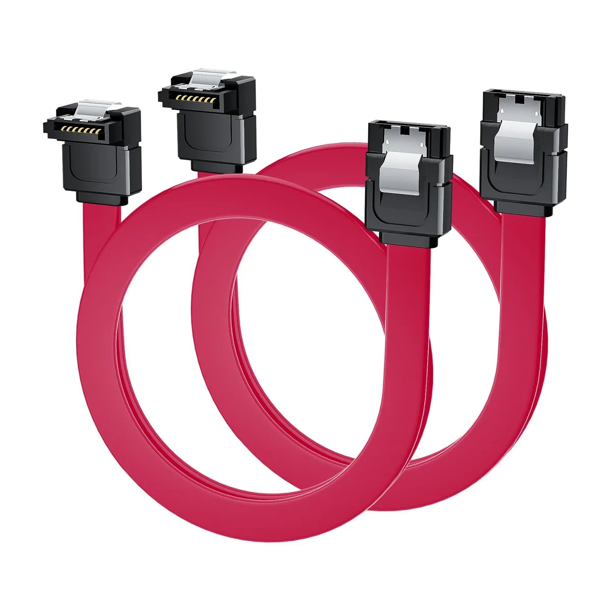 Two red SATA cables with right-angle and straight connectors, 40 cm length
