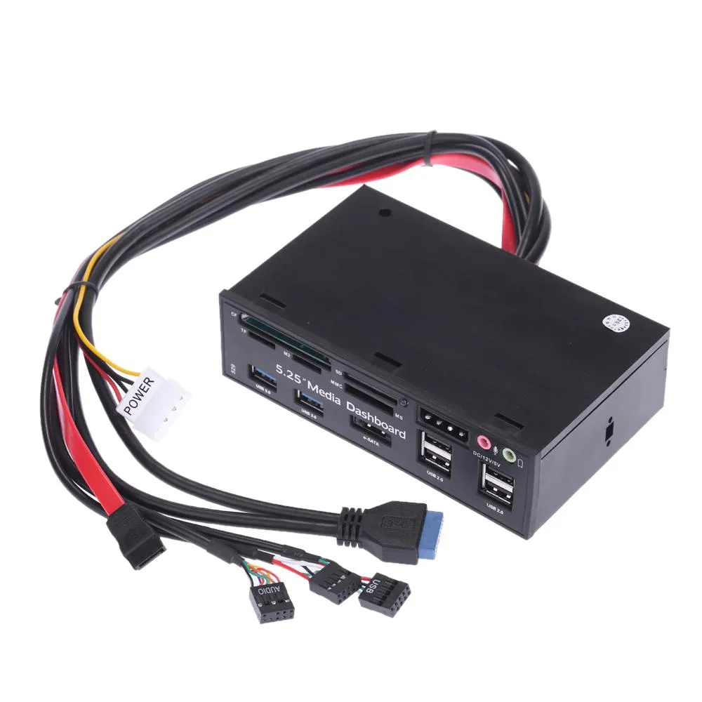 Hetai Tech Hetai Tech 5.25" All-in-One Media Dashboard Card Reader USB 2.0 3.0 ESATA Black — product photo