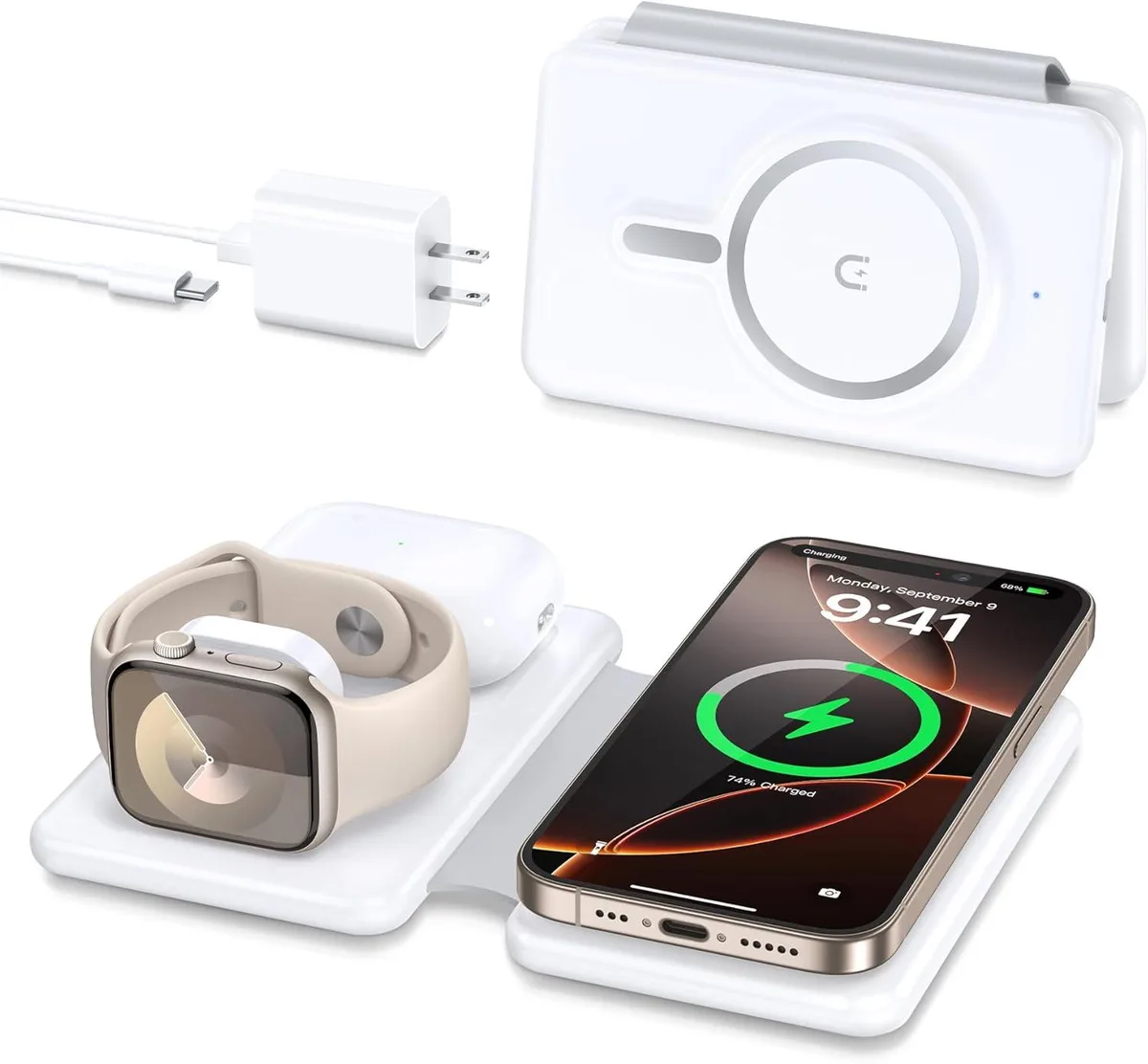 FLEANE FLEANE 3-in-1 Magnetic Wireless Charger for iPhone 17 16 15 14 13 12 &amp; Watch AirPods — product photo