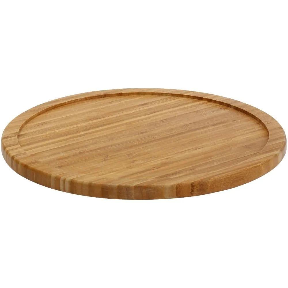 Round natural bamboo turntable with raised rim, 20 inches diameter