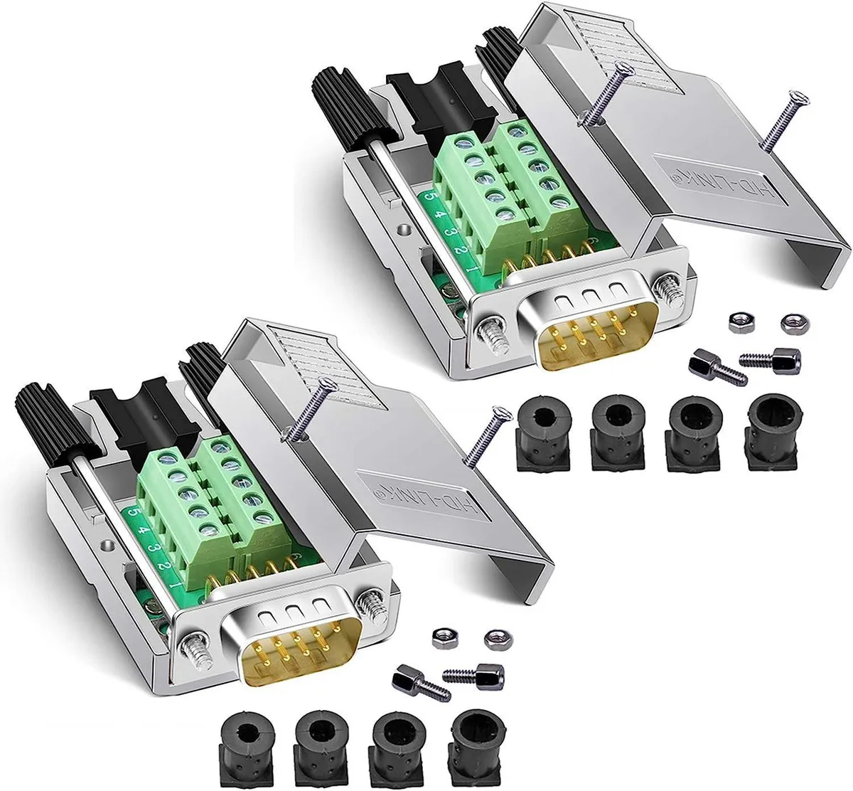 BONAEVER BONAEVER 2PCS DB9 Breakout Connector Solderfree RS232 Male Adapter Silver — product photo