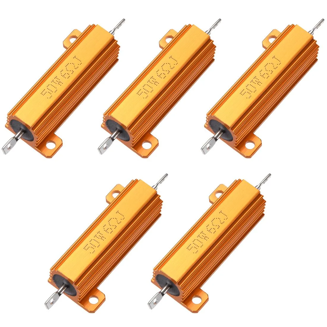 Unique-Bargains Unique-Bargains 50W 6 Ohm Aluminium Chassis Mount Wirewound Resistor Glod 5pcs — product photo