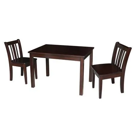 Rich Mocha rectangle table with two San Remo chairs, solid hardwood construction