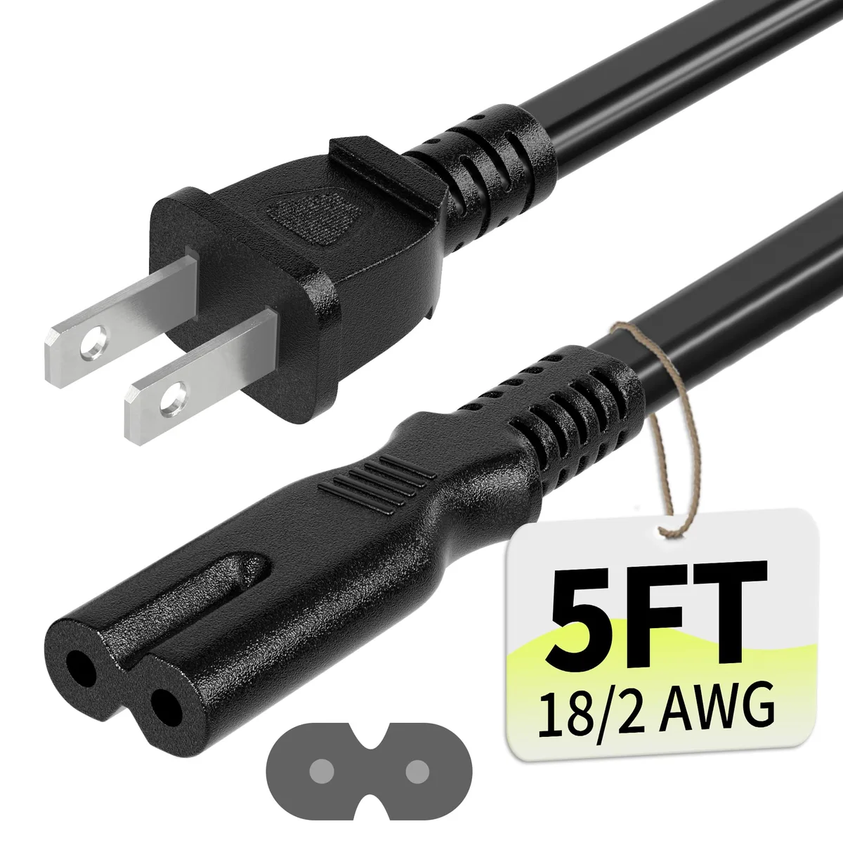 Vockjour 5 ft 2-Prong Figure-8 Power Cord C7 to NEMA 1-15P 7A 18AWG 125V ETL — product photo