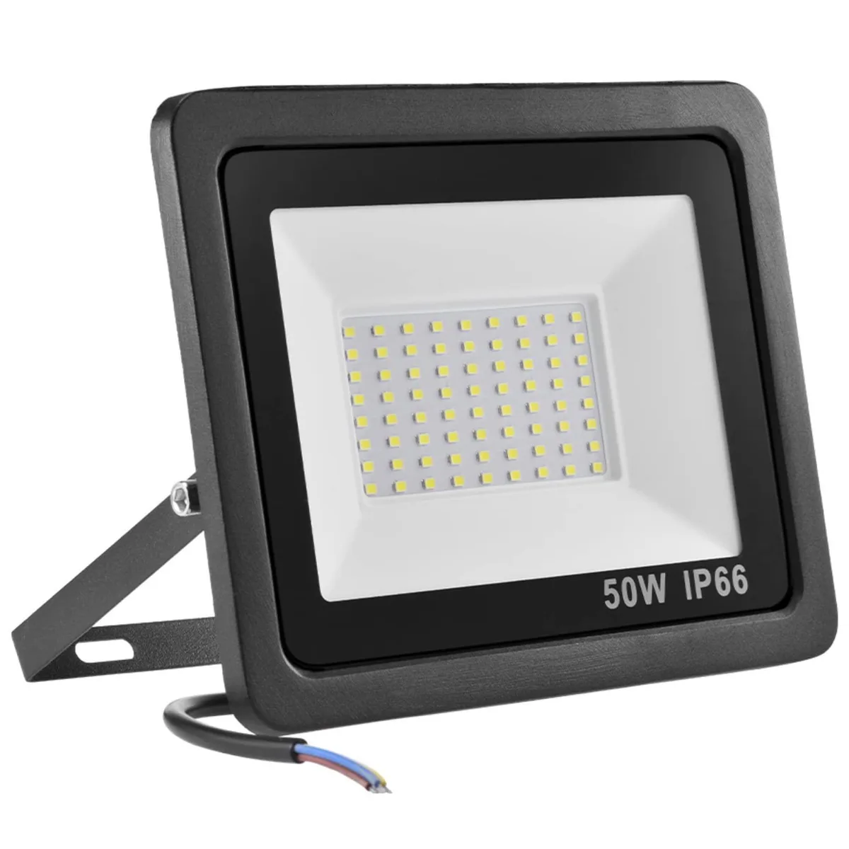 Rectangular aluminium floodlight with adjustable bracket, cool white LEDs, IP66 rated