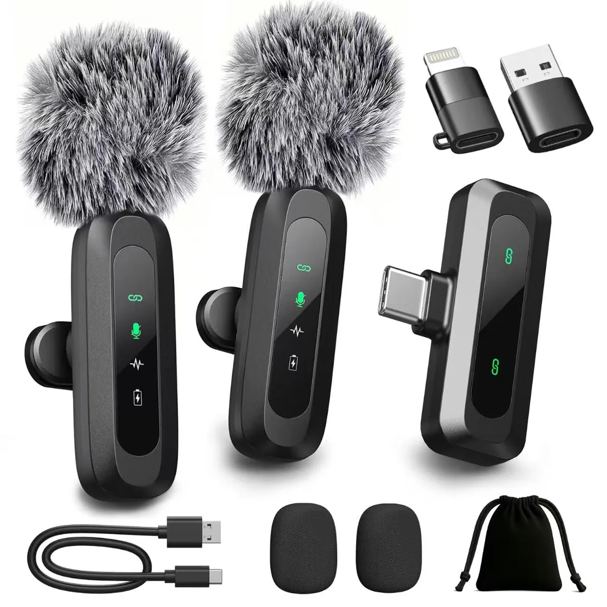 AXUAXU Mini Wireless Lavalier MJ01 2 Pack Black Lavalier Microphone — product photo