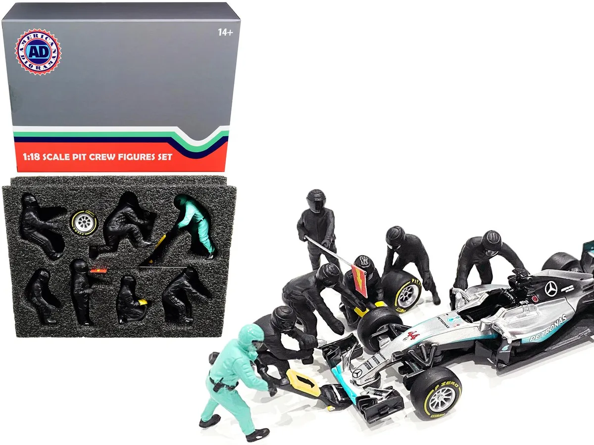 American Diorama American Diorama F1 Pit Crew 7 Figurine Set Team Black 1/18 Scale — product photo