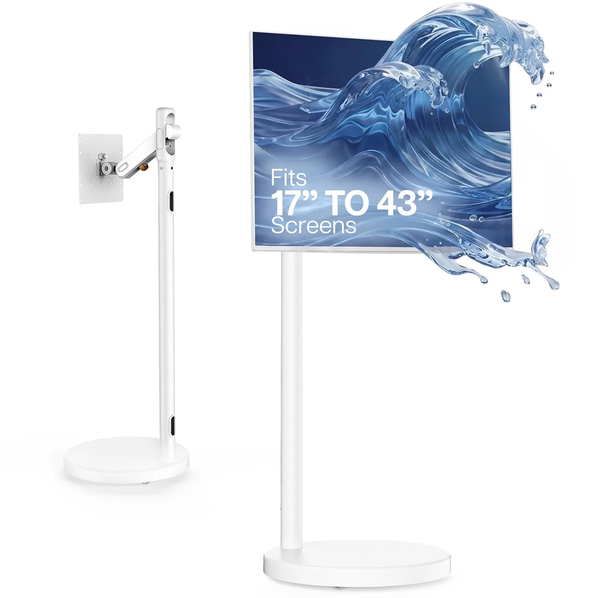 VIVO VIVO White Rolling TV Cart Mechanical Arm 17-43" Height Adjustable Monitor Accessory — product photo