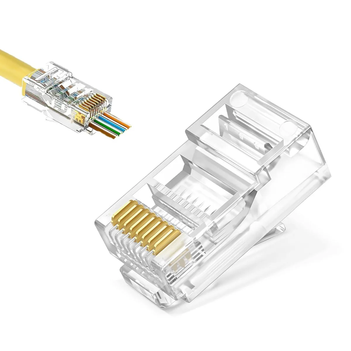 Clear plastic RJ45 pass-through connectors, 50 pieces